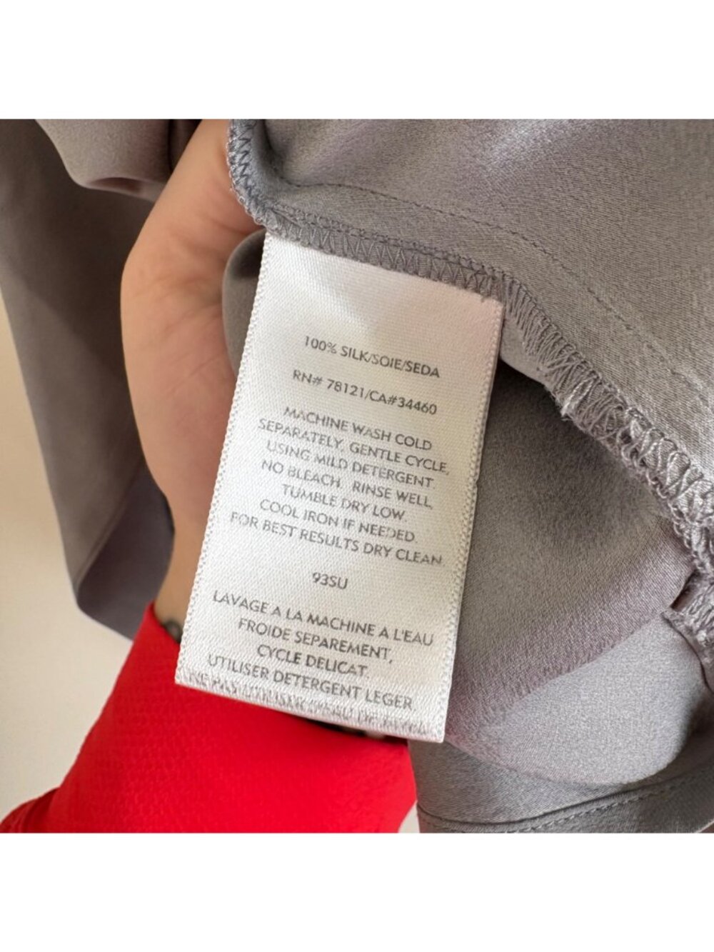 Eileen Fisher High Neck 100% Silk Long Sleeve Blouse Grey Women’s Size L - Picture 9 of 9